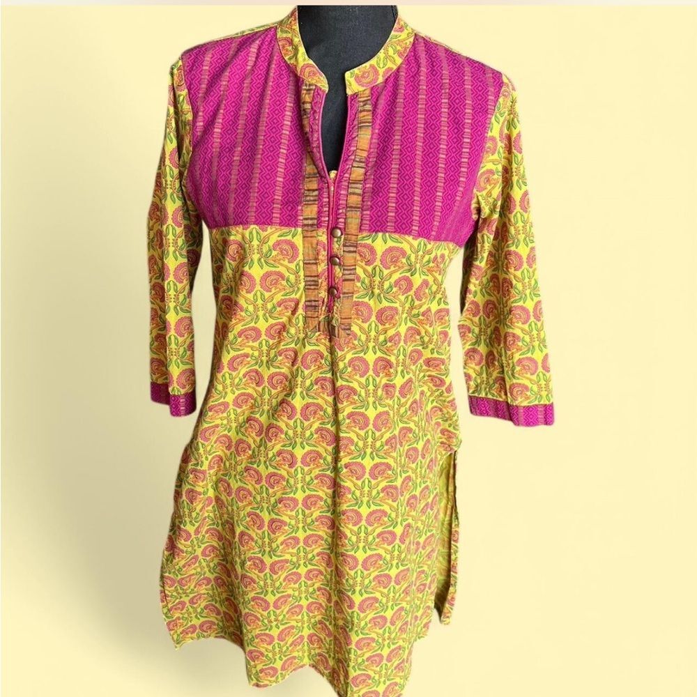 Zolo Green And Pink Cotton Kurta size L